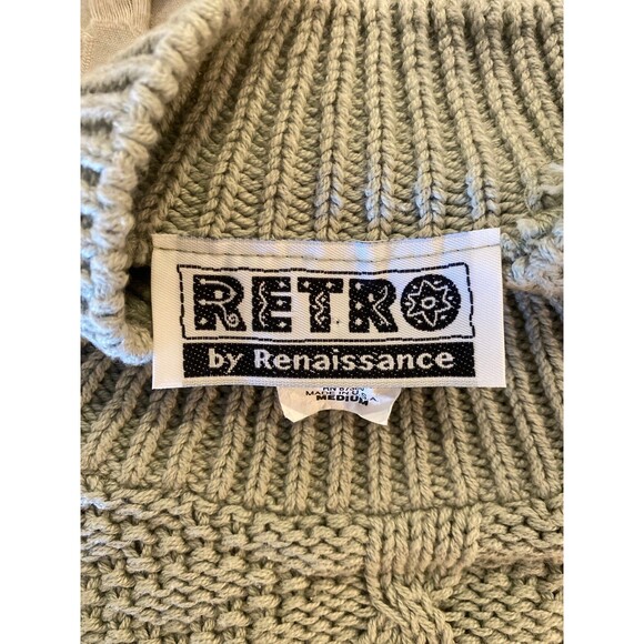 Retro Cable Knit Womens Sweater Crew Neck Soft Sage Green Size Medium Unique - Picture 9 of 12
